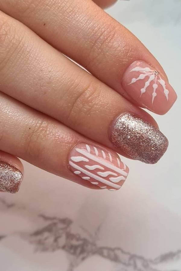 Nude Christmas Sweater Nail Design
