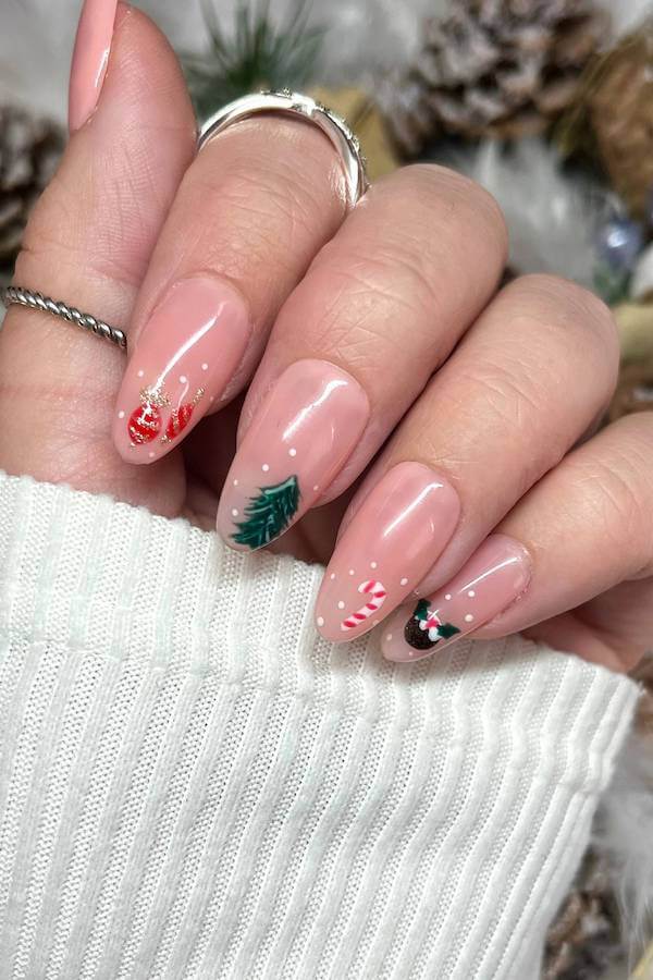 Festive Icons Nude Christmas Nails