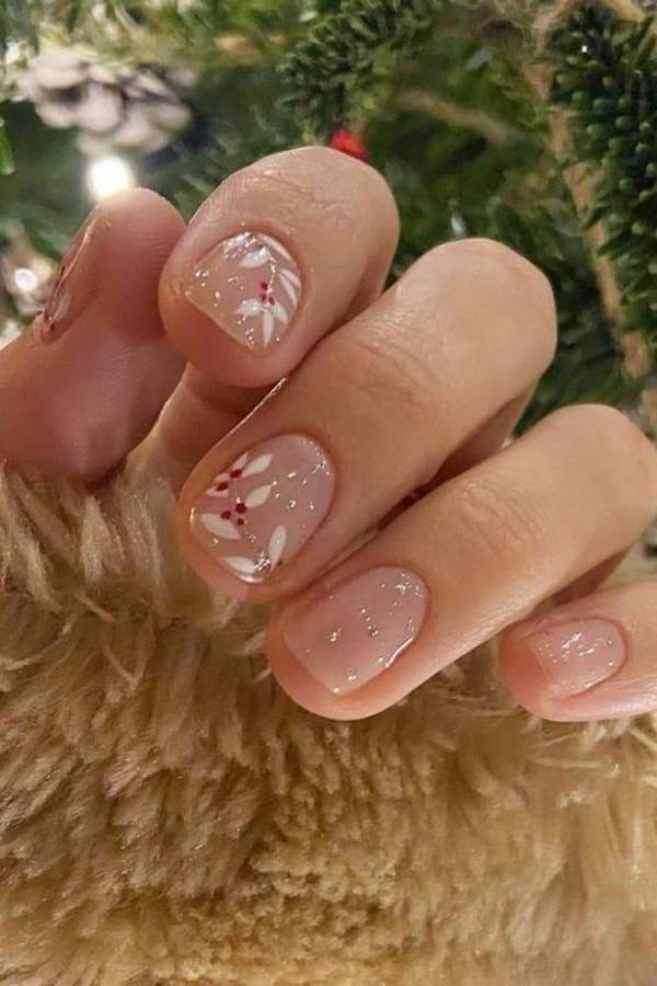 Holly Berry Nude Christmas Nails