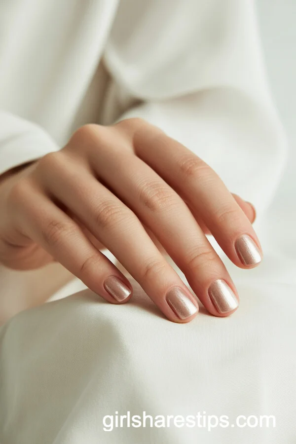 Shimmery Champagne Nude Chrome Square Nails Ideas