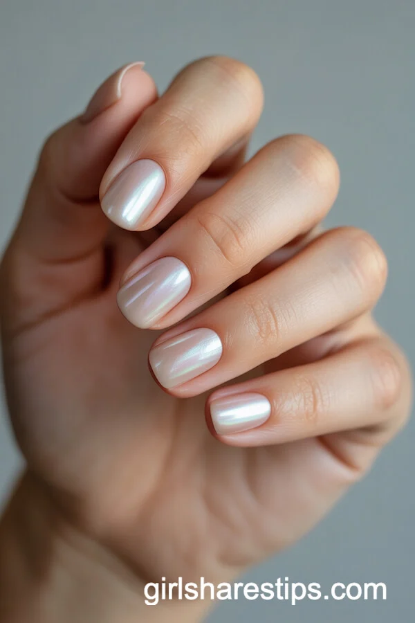 Pearly Nude Chrome Square Nails for a Sleek Minimal Look