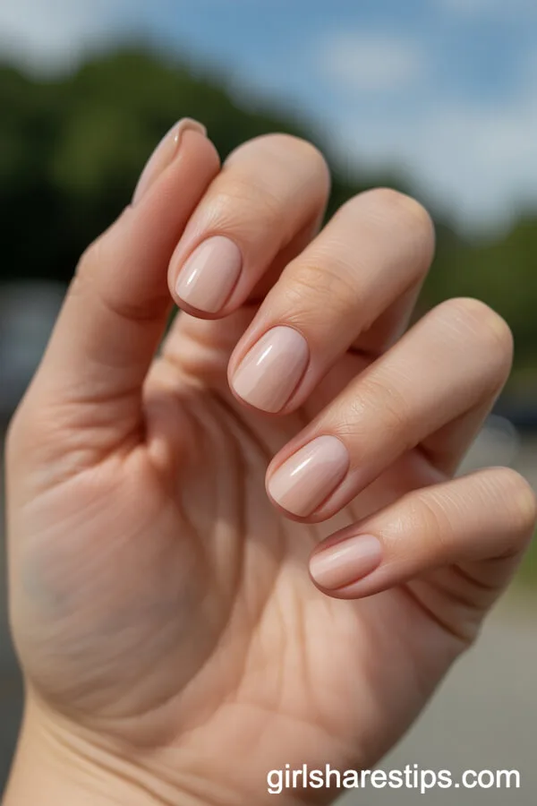 Short Square Nude Nails with Glossy Finish
