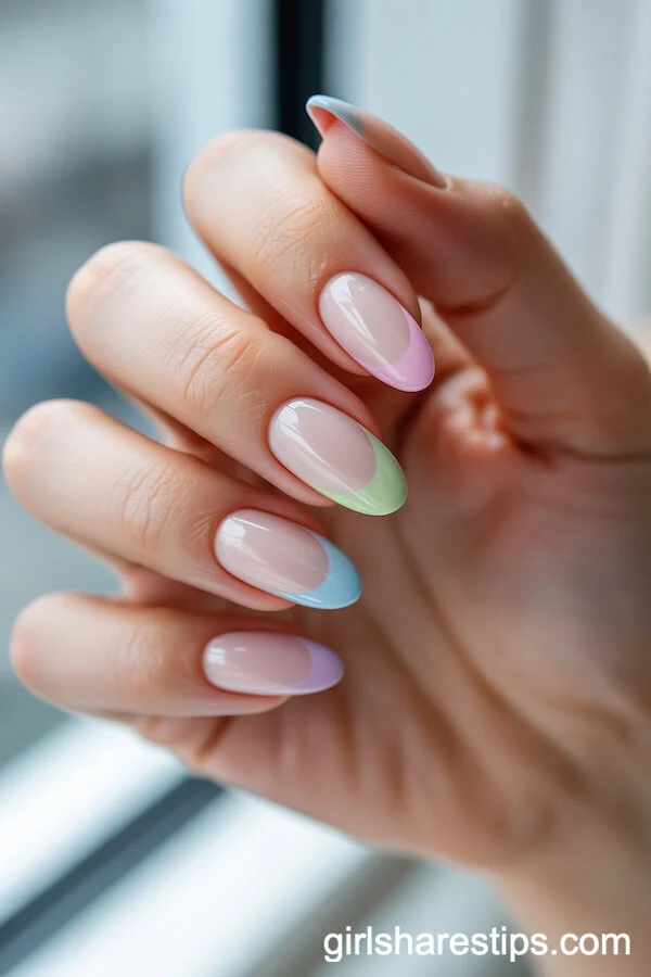 Long Oval Nude-to-Pastel Gradient Nails for Spring
