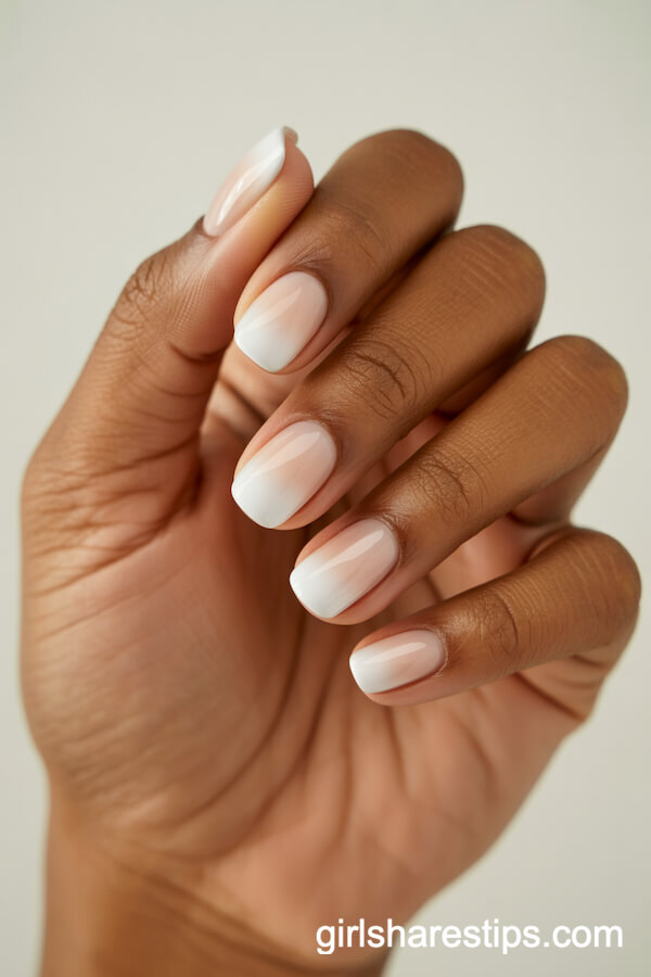 Nude-to-White Ombre Square Nails