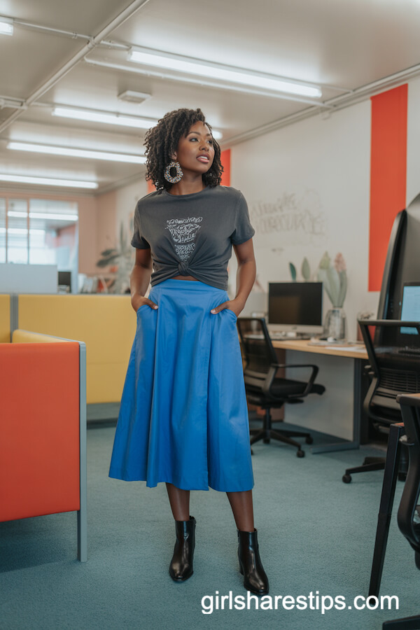 Blue Wrap Skirt with Graphic T-shirt
