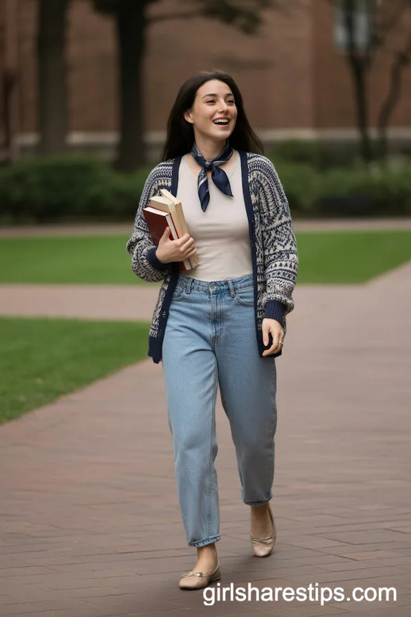 Patterned Knit Cardigan Faded Blue Jeans