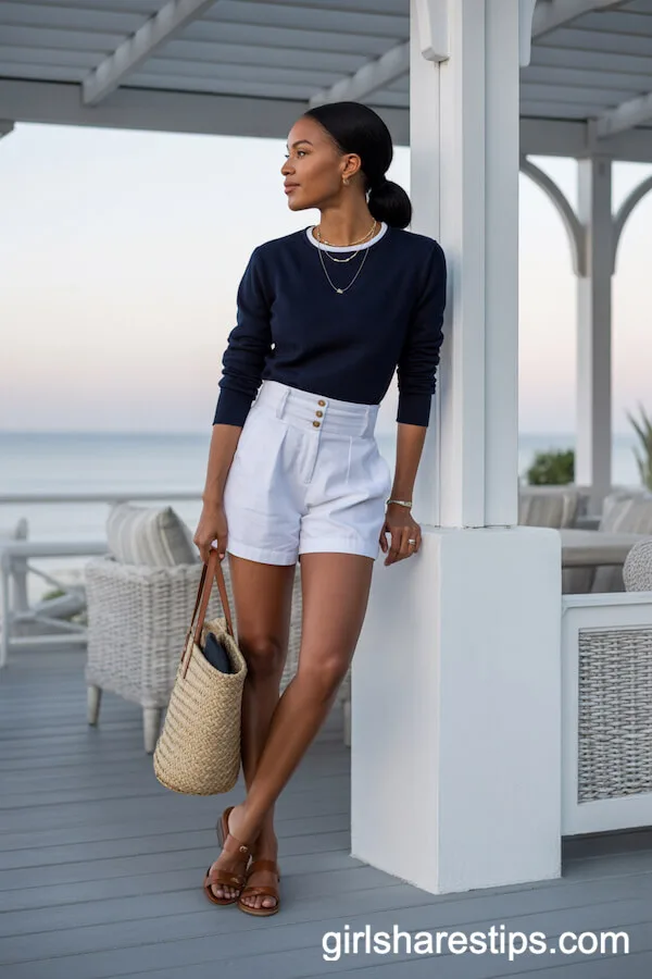Navy Sweater White Sailor Shorts