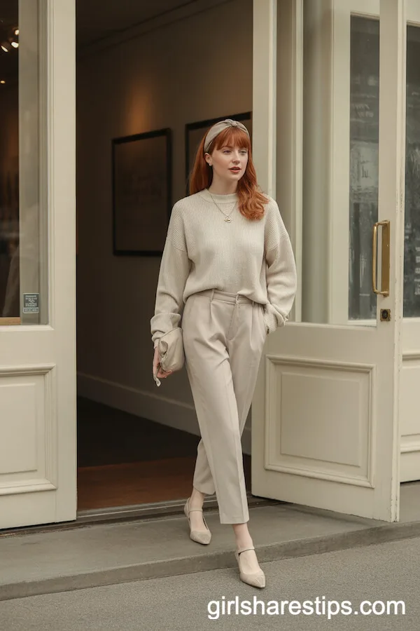 Monochrome Beige Ribbed Sweater Monochrome Beige Ribbed Trousers