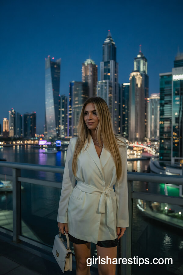 White Wrap Blazer and Black Shorts Urban Night Look