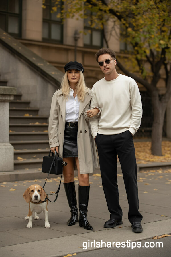 Trench Coat & Black Mini Skirt Style