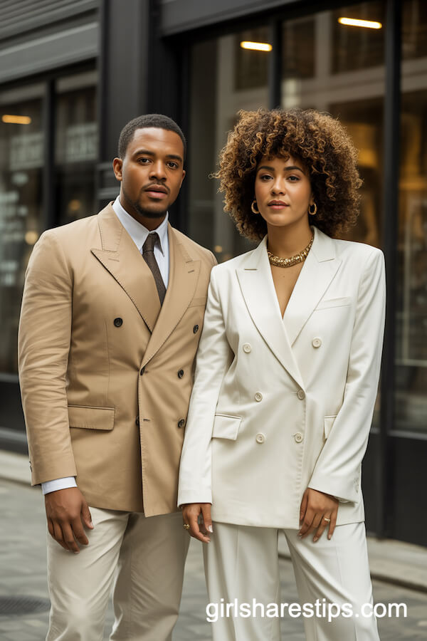 Beige Blazer & White Pantsuit Combo