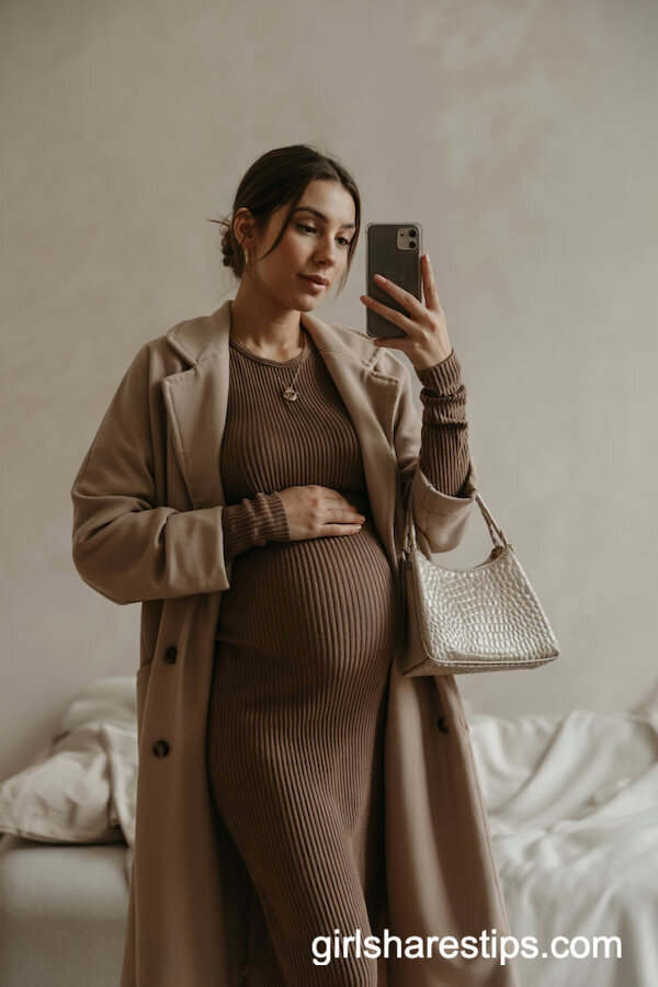 Mocha Midi Dress and Double-Breasted Coat