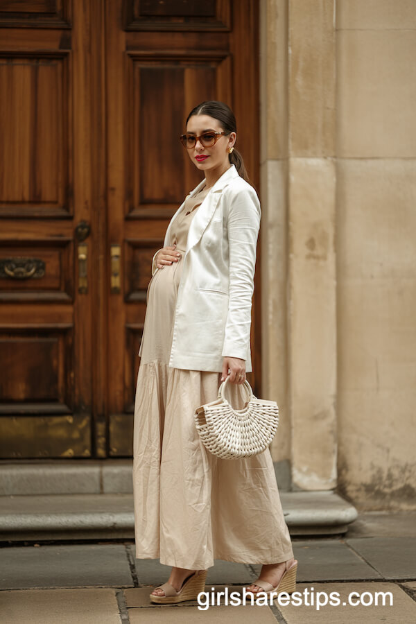 Cream Blazer with Flowy Maxi Skirt