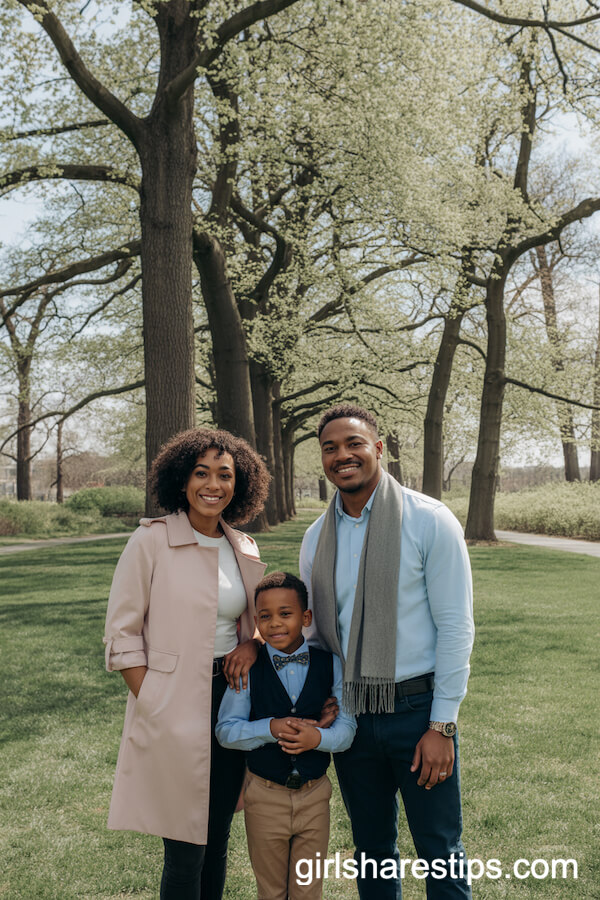 Pastel Outerwear and Bow Tie Ensembles for Arboretum Family Photos