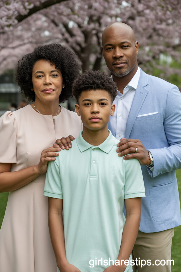 Blush and Mint Family Outfits for Cherry Blossom Portraits