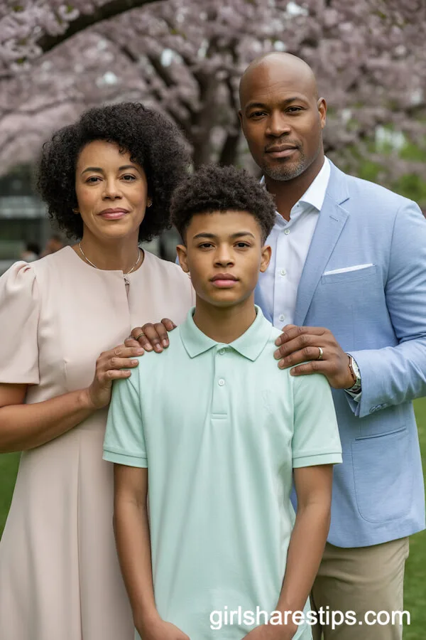 Blush and Mint Family Outfits for Cherry Blossom Portraits