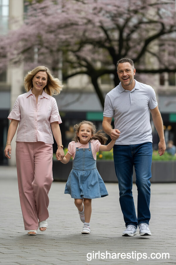 Pink and Gray Family Ensembles for City Courtyard Sessions