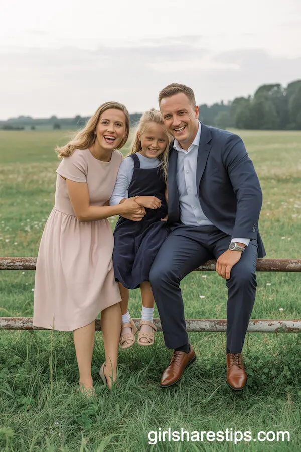 Blush Pink and Navy Family Outfits for Wildflower Fence Portraits