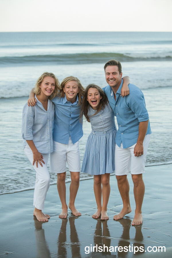 Blue and White Beach Outfit Ideas for Families with Teens