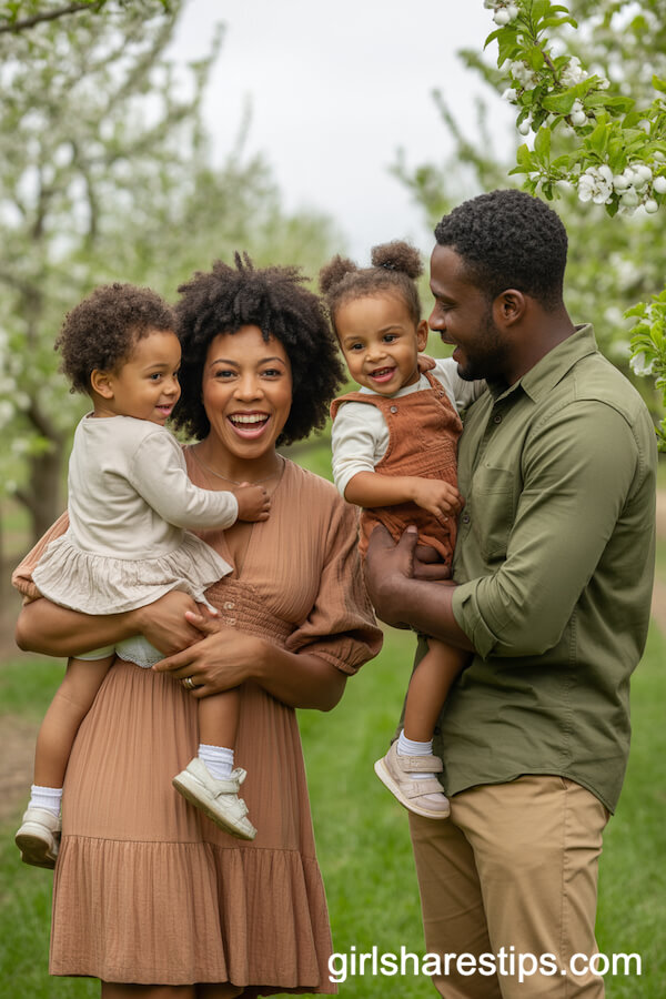Earth Tone Dresses and Olive Accents for an Orchard Family Look