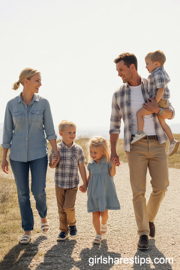 Light Denim and Soft Plaids for Rustic Outdoor Family Photos