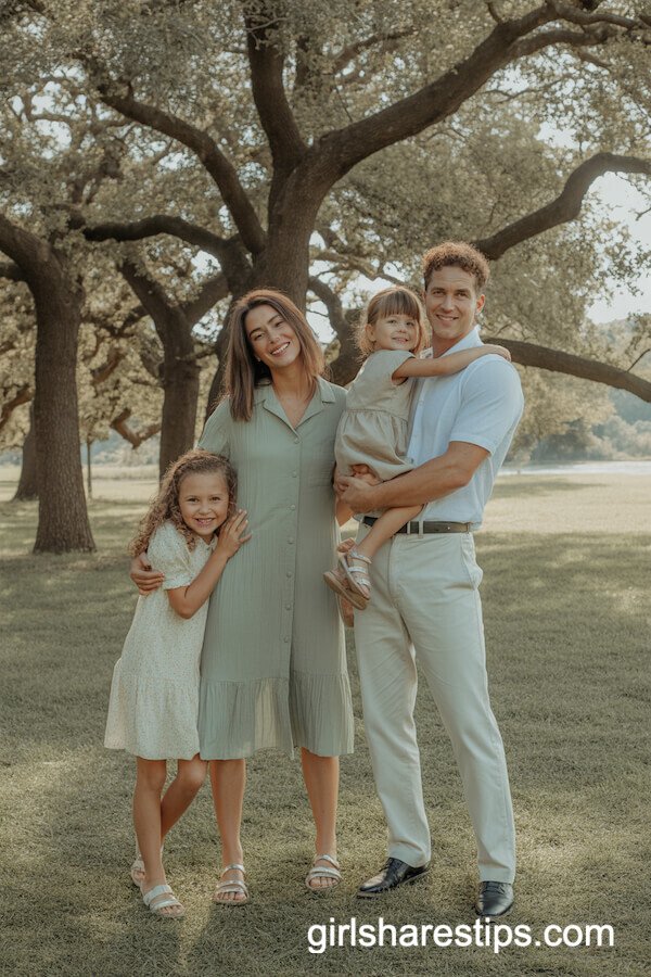 Soft Green and Cream Outfits Under Old Oak Trees
