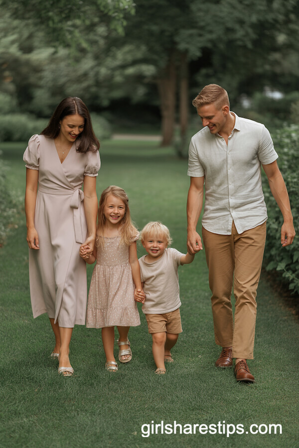 Soft Blush and Ivory Outfits in a Lush Garden