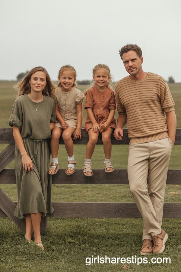 Earth-Tone Summer Outfits by a Rustic Fence