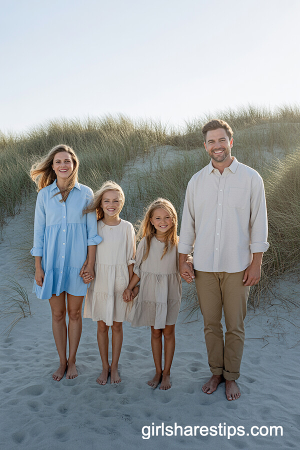 Coordinated Light Blue and Cream Outfits by Sandy Dunes