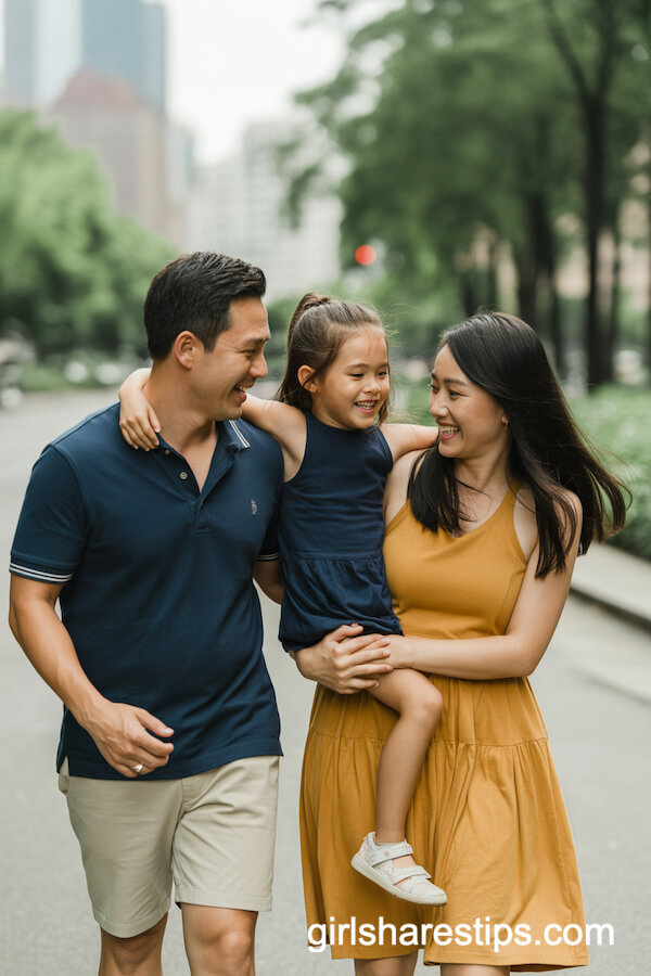 Navy and Mustard Yellow Outfits in an Urban Park