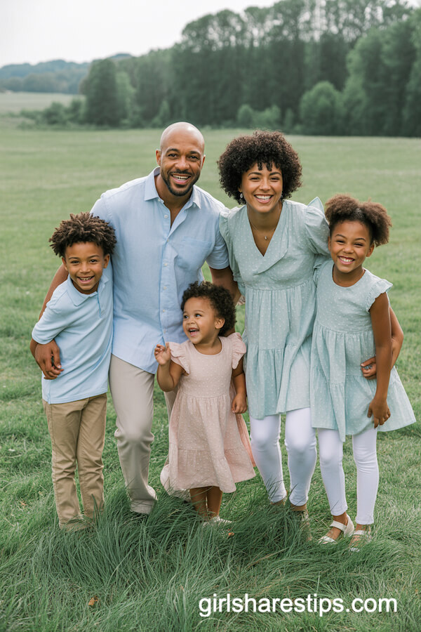 Soft Pastel Outfits in a Grassy Meadow