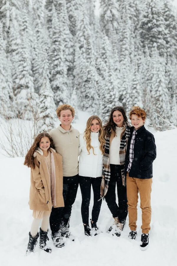 Siblings and Mom Winter Portrait