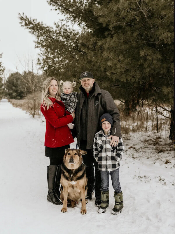 Winter Family Photo With Pets