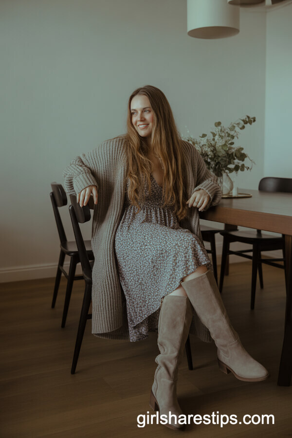 Flowy Floral Dress with Chunky Cardigan