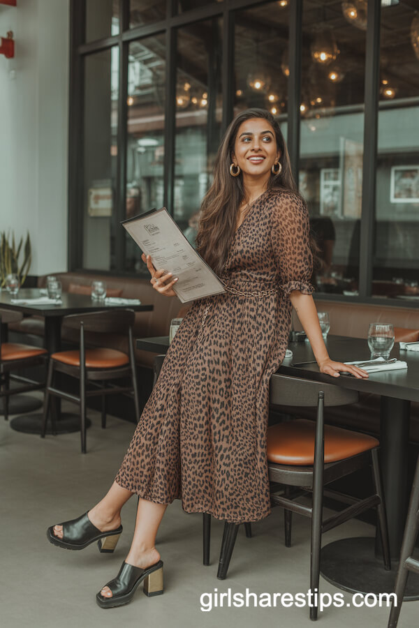 Brown Leopard Print Midi Dress