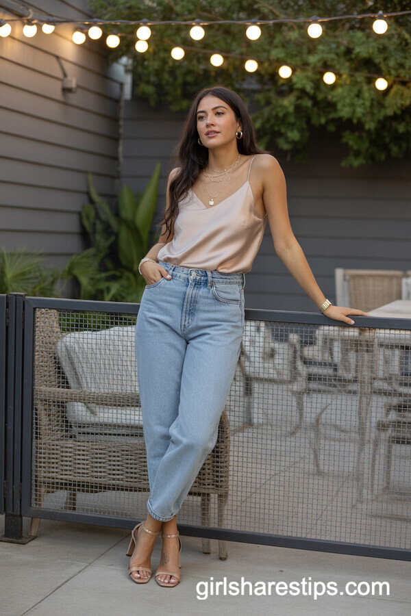 High-Rise Jeans and Silk Camisole