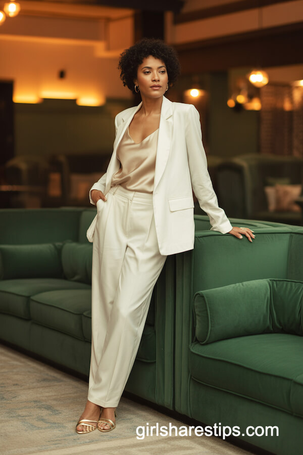 Elegant White Pantsuit with Silk Cami