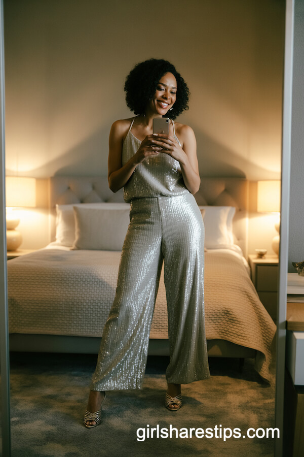 Silver Sequin Wide-Leg Jumpsuit