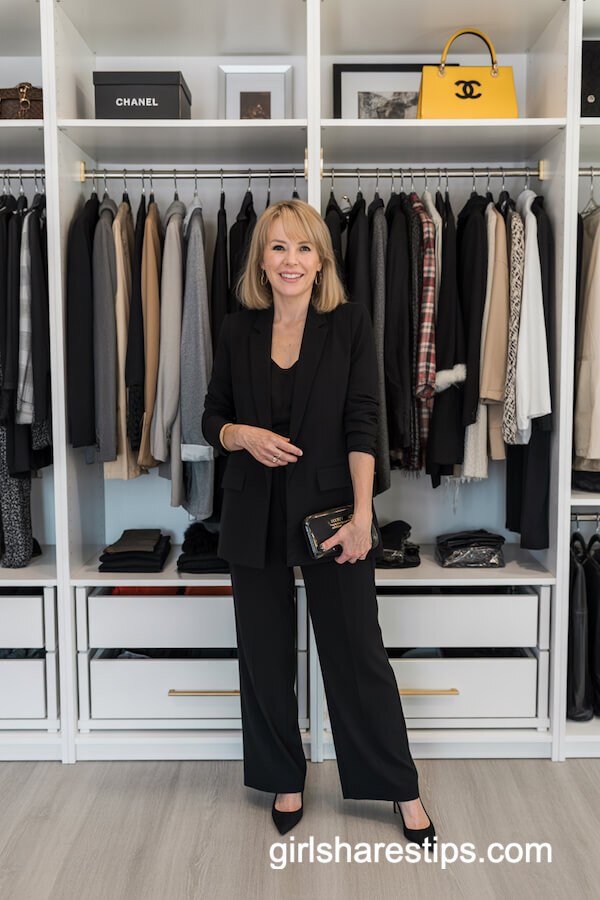 Black Blazer with Matching Wide-Leg Pants