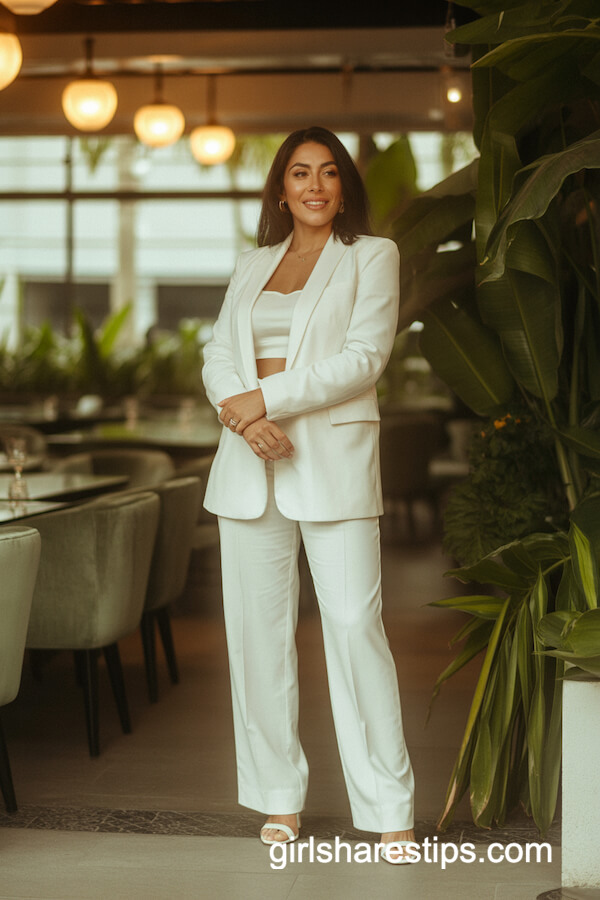 All-White Tailored Pantsuit Ensemble