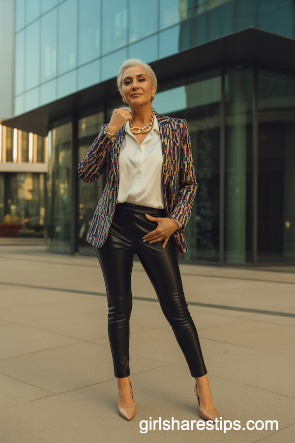 Printed Blazer and Leggings Office Look