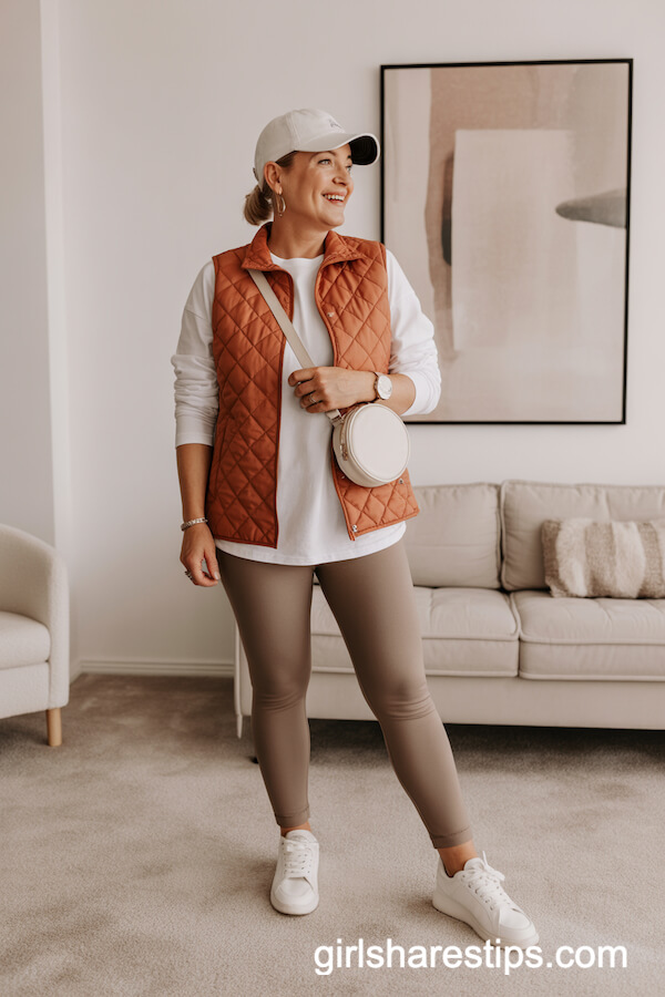 Quilted Vest and Neutral Leggings Combo