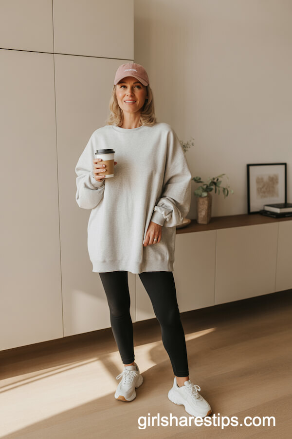 Casual Sweatshirt and Black Leggings Outfit