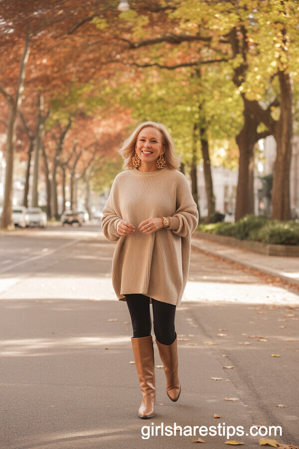 Leggings Paired with Chunky Sweater Dress