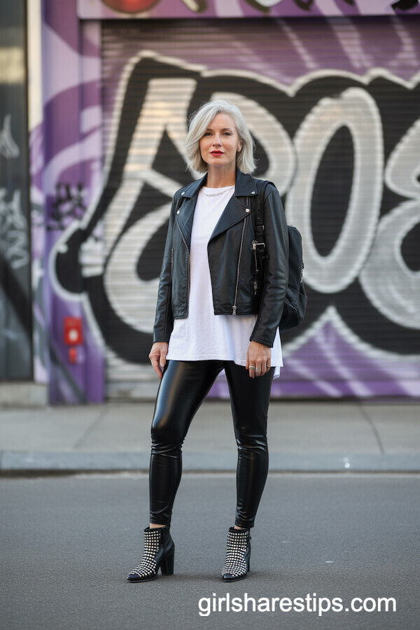 Faux-Leather Moto Jacket and Leggings Combo