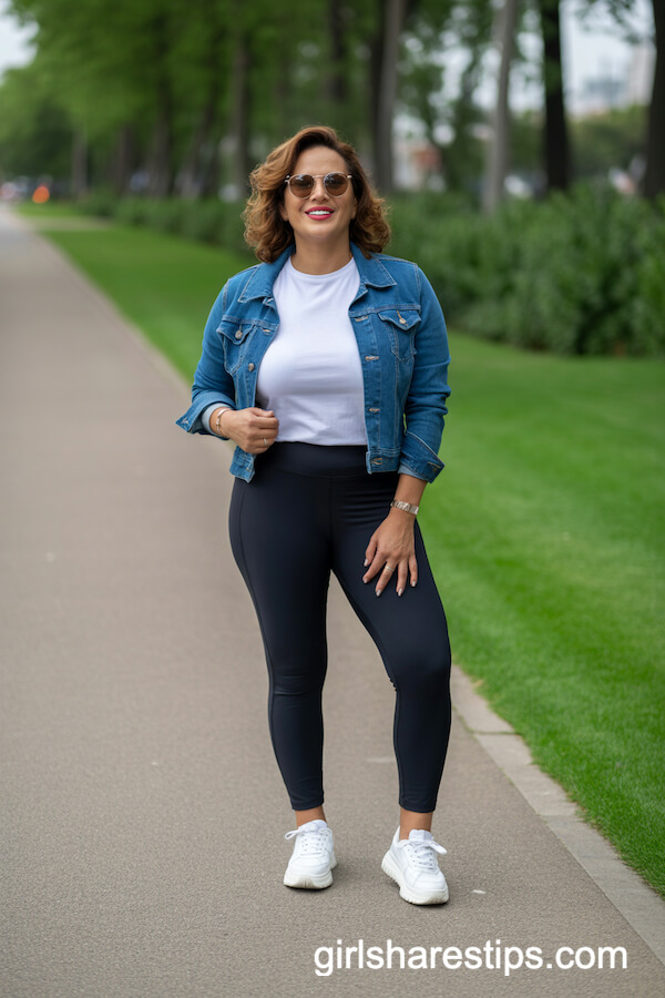 High-Waisted Leggings and Denim Jacket Combo