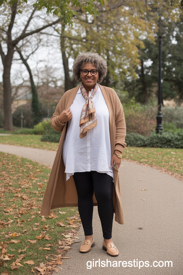 Tunic and Cardigan Over Leggings