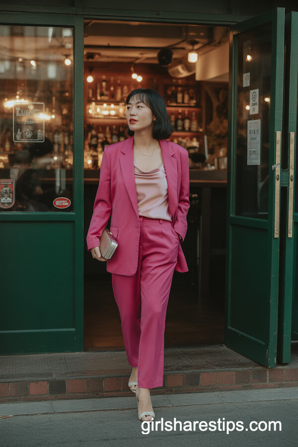 Bright Fuchsia Tailored Pantsuit with Satin Camisole