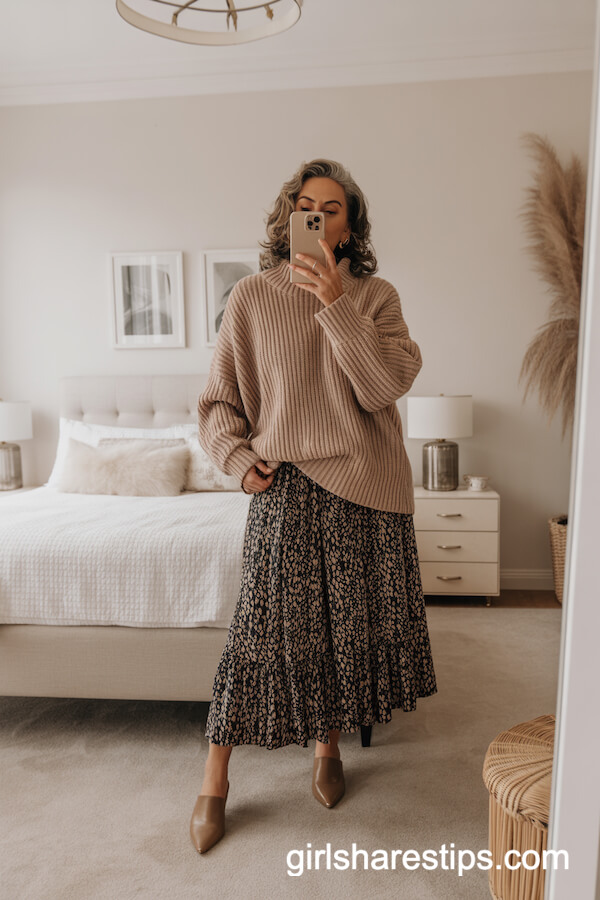 Statement Printed Skirt with Oversized Sweater