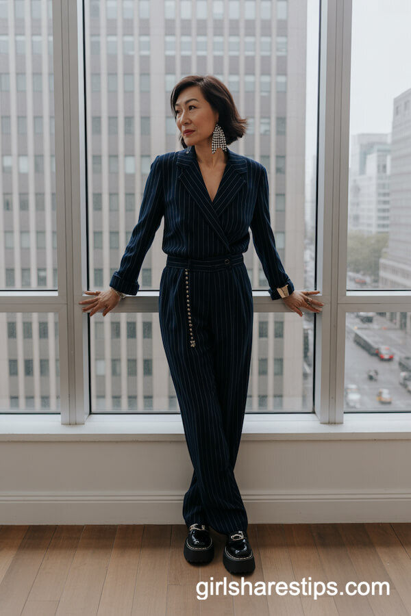 Modern Jumpsuit with Bold Statement Earrings